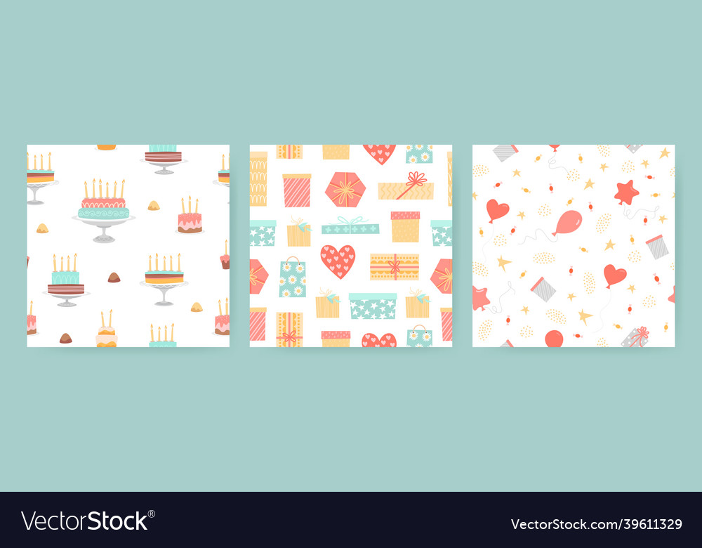 Collection of seamless birthday patterns vector image Collection of seamless birthday patterns