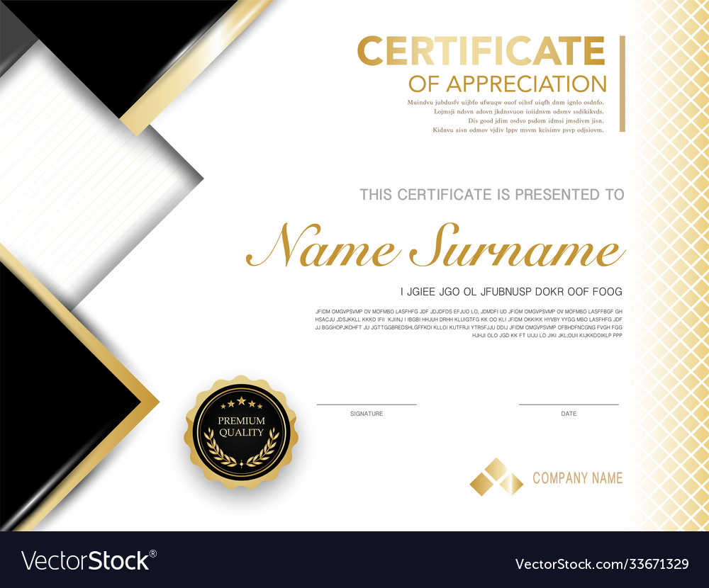 Diploma certificate template black and gold color Vector Image