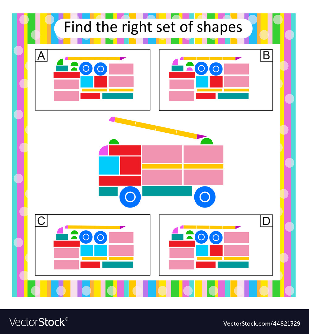 Logic puzzle for children find the correct set Vector Image