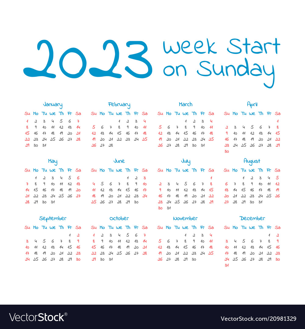 Simple 2023 year calendar Royalty Free Vector Image