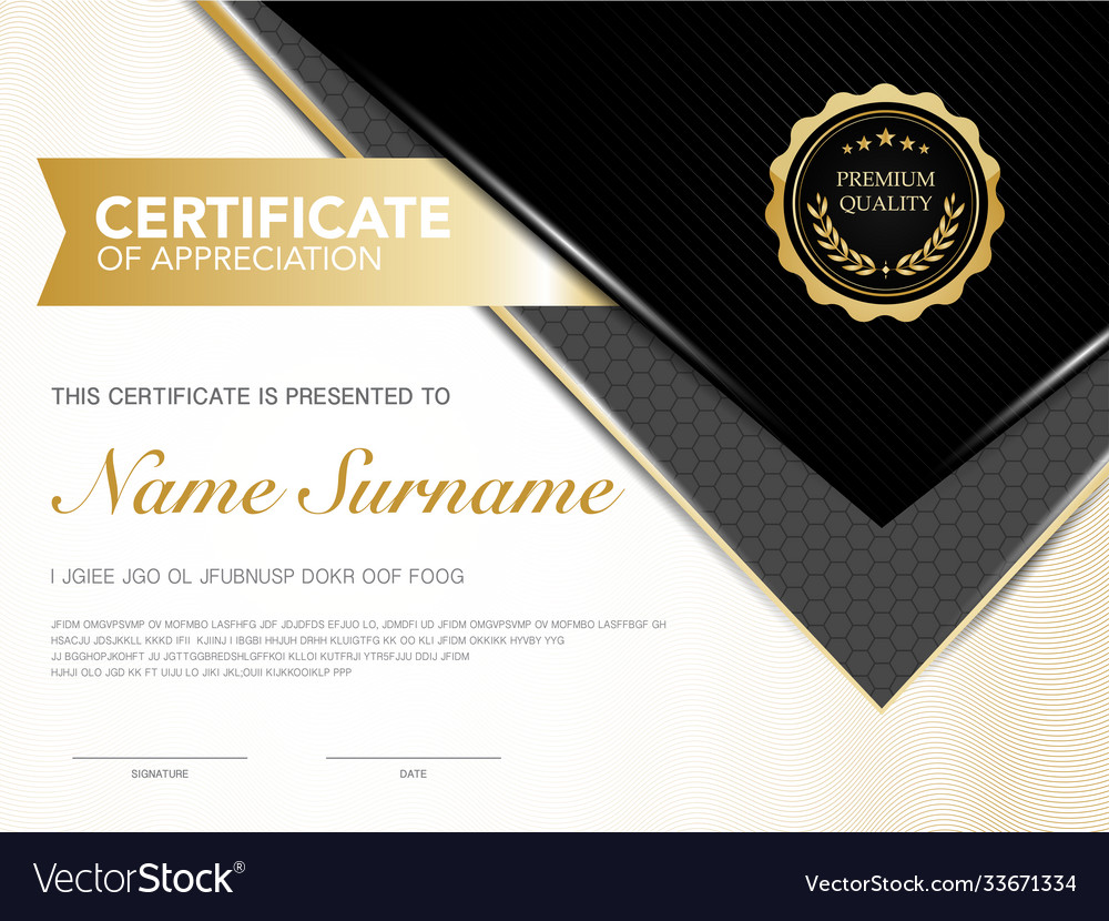 Diploma certificate template black and gold color Vector Image