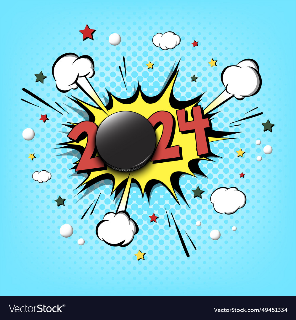 Happy new year 2024 and hockey puck Royalty Free Vector