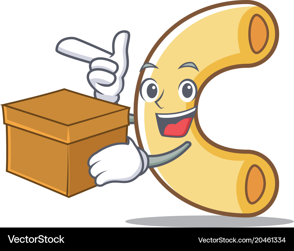 With Box Macaroni Character Cartoon Style Vector Image