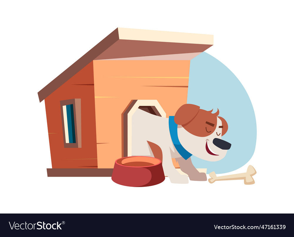 Doghouse happy dog eating tasty bones Royalty Free Vector