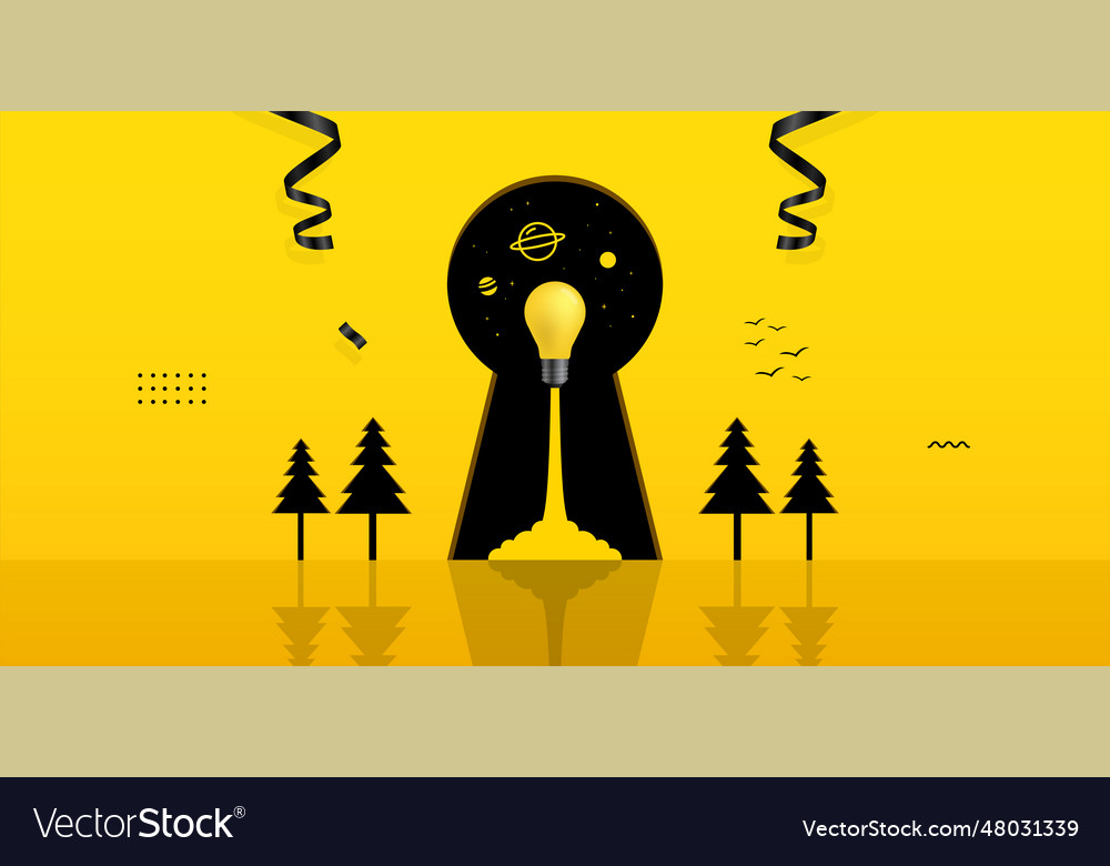 Light bulb launching inside keyhole on yellow