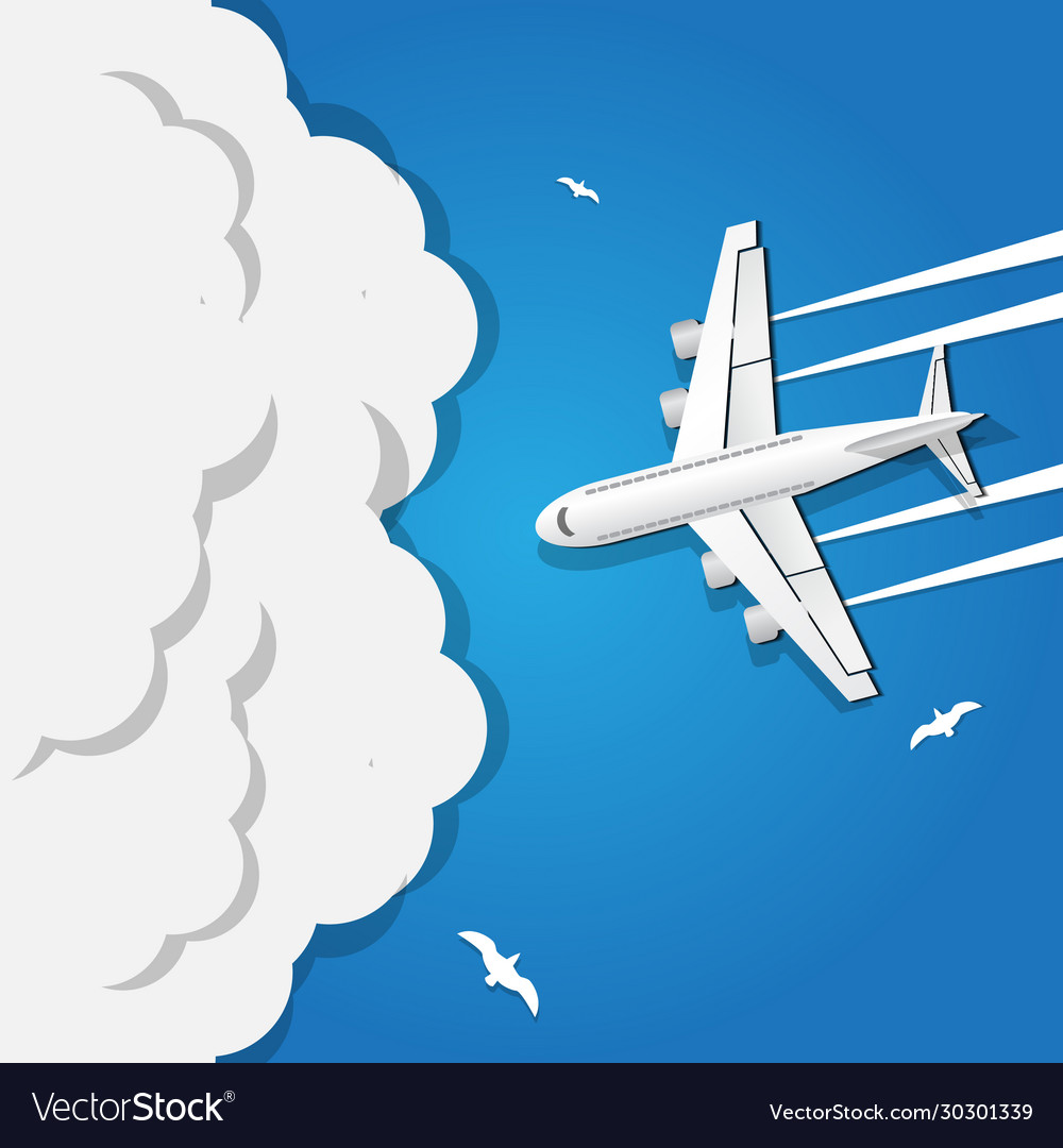 Plane is flying in clouds Royalty Free Vector Image