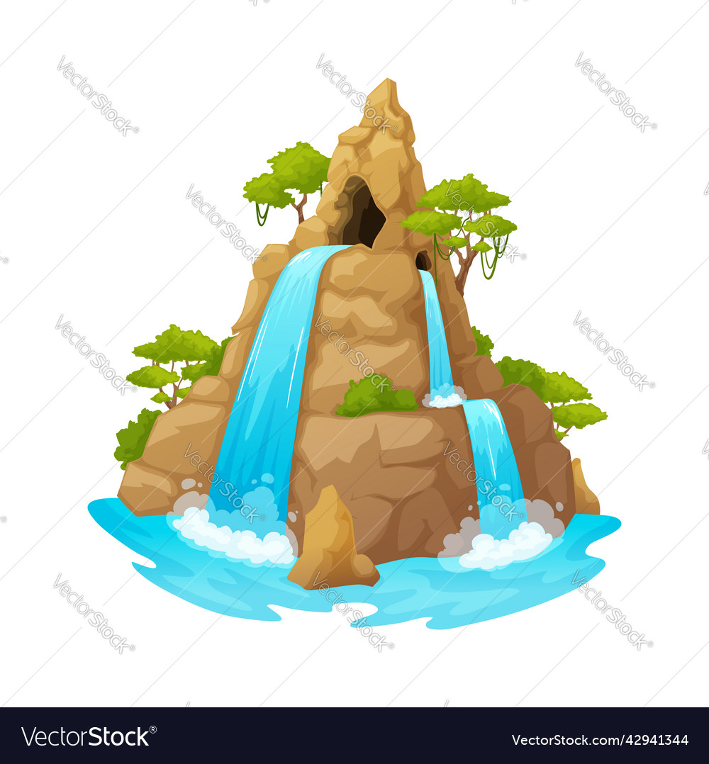 Cartoon waterfall fall from cliff streaming water Vector Image