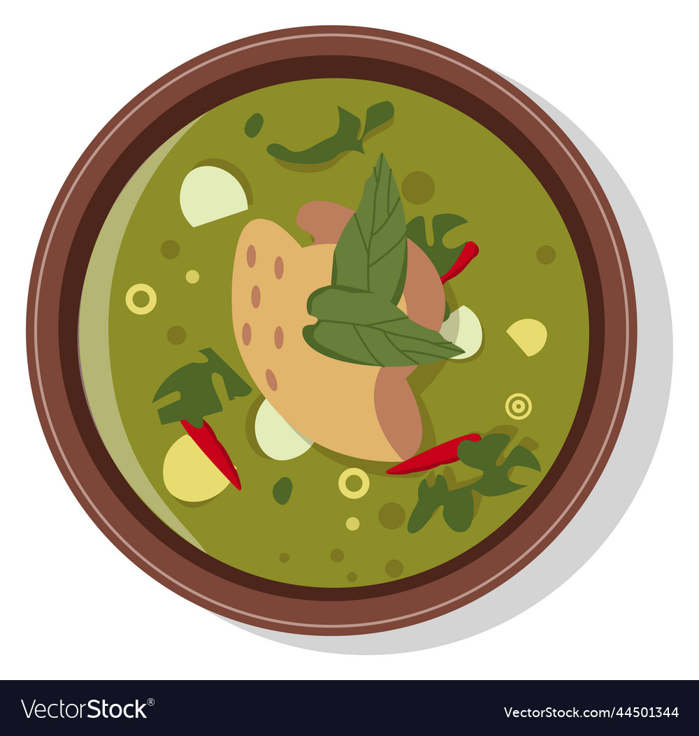 Green curry traditional asian chicken soup dish Vector Image