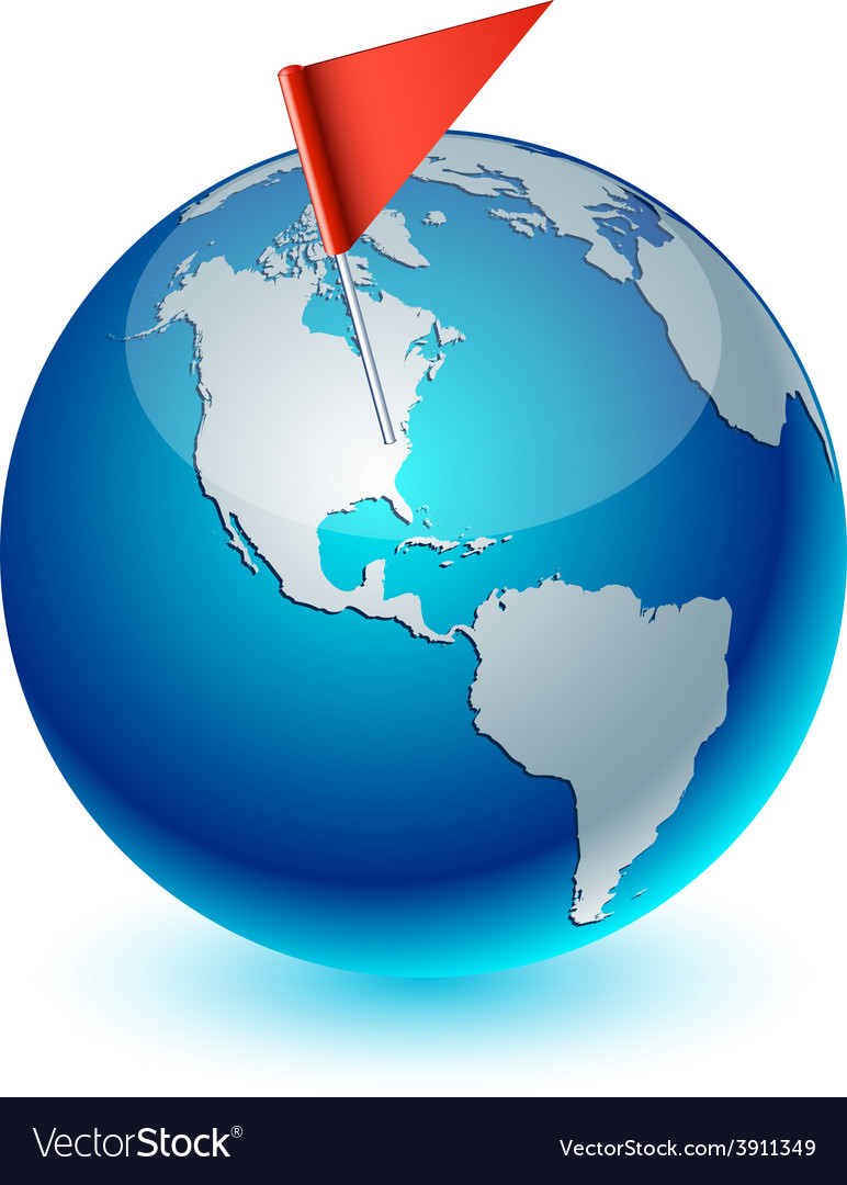 Blue earth with flag Royalty Free Vector Image