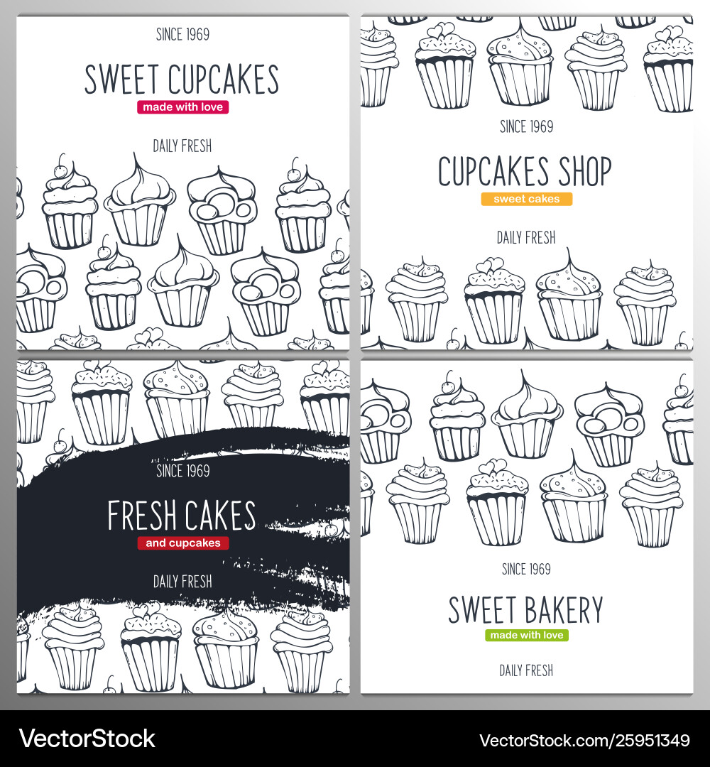 Cupcakes And Cakes Banner With Sketches Hand Vector Image