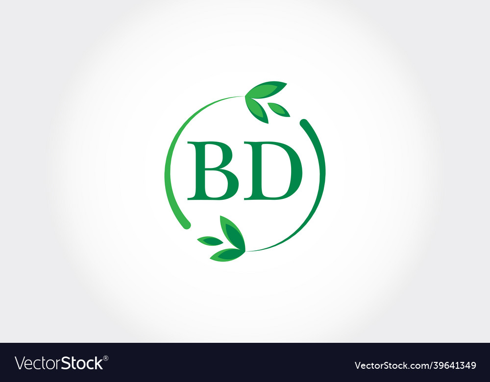 Monogram letters bd with leaves green Royalty Free Vector