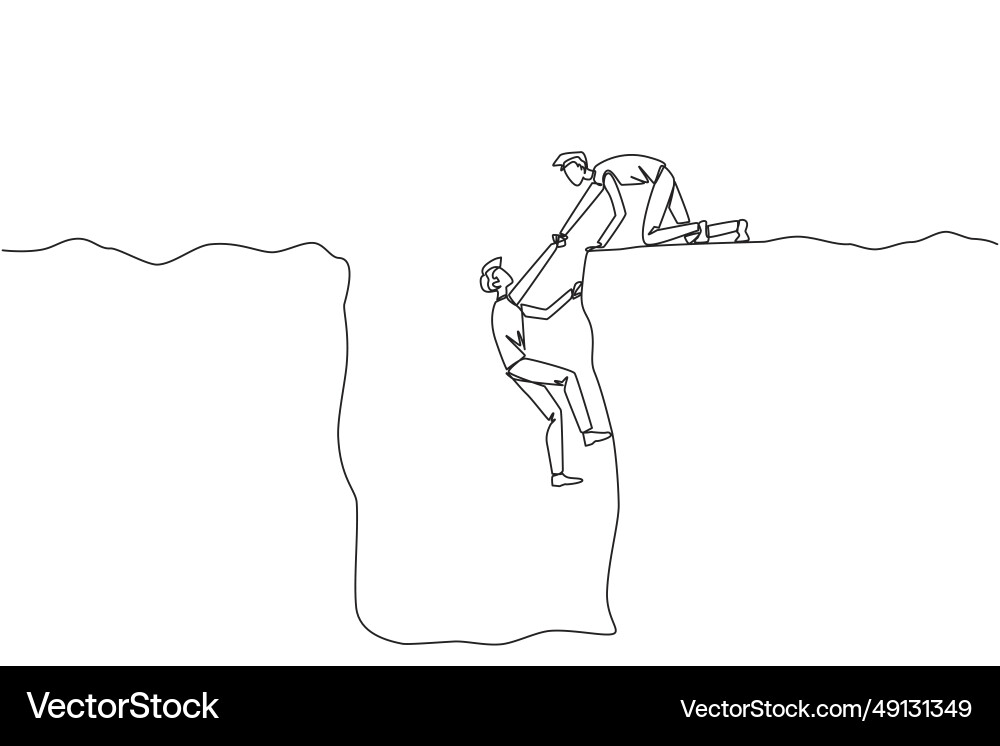 Single One Line Drawing Businessman Helps Vector Image