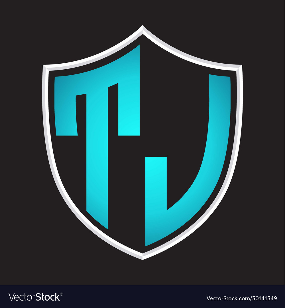 Tj logo monogram with shield shape isolated blue Vector Image