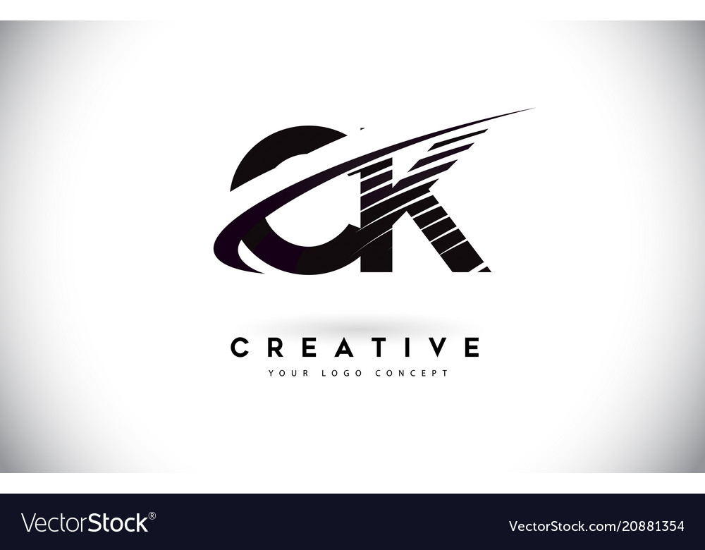 Ck c k letter logo design with swoosh and black Vector Image