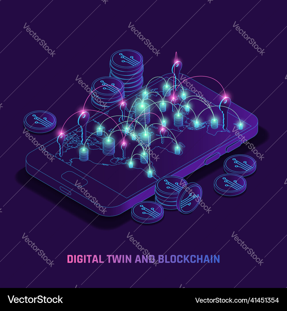 Digital twin technology composition Royalty Free Vector