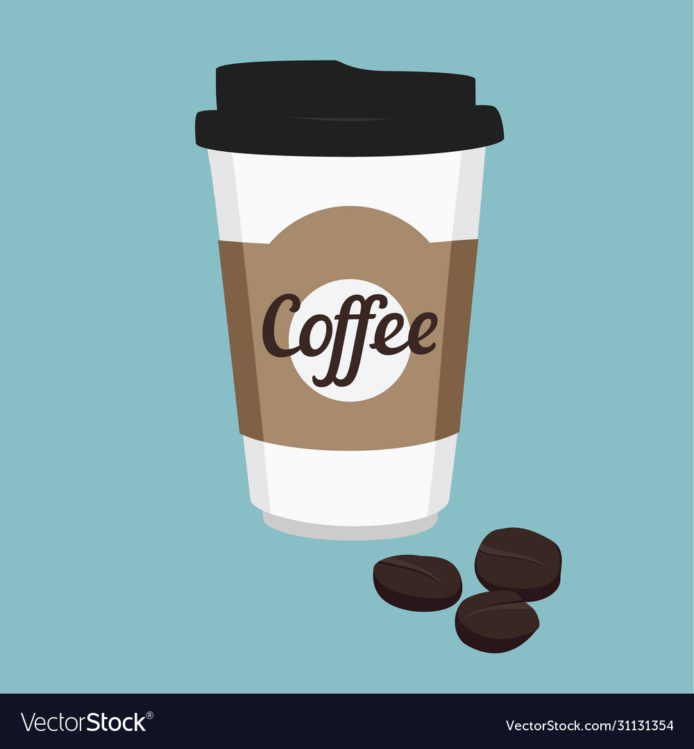 Disposable coffee cup icon with beans Royalty Free Vector