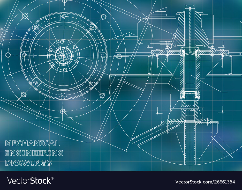 Mechanical engineering drawings blue grid Vector Image