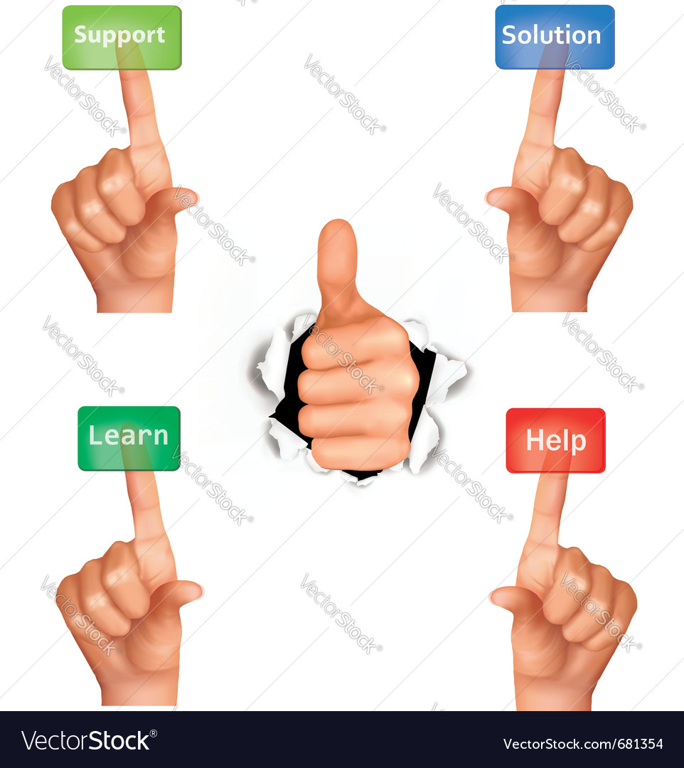 Set of hands pushing different buttons