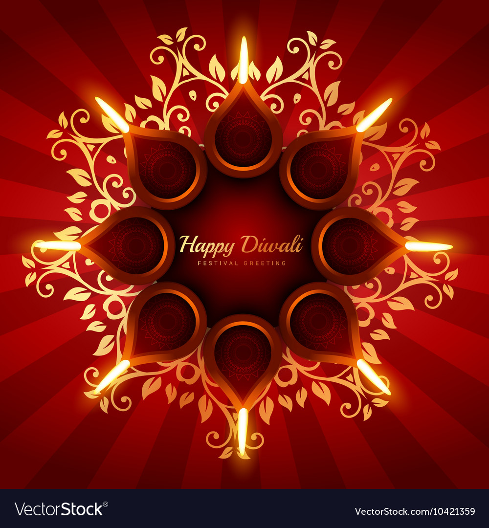 Beautiful diwali greeting background with floral Vector Image