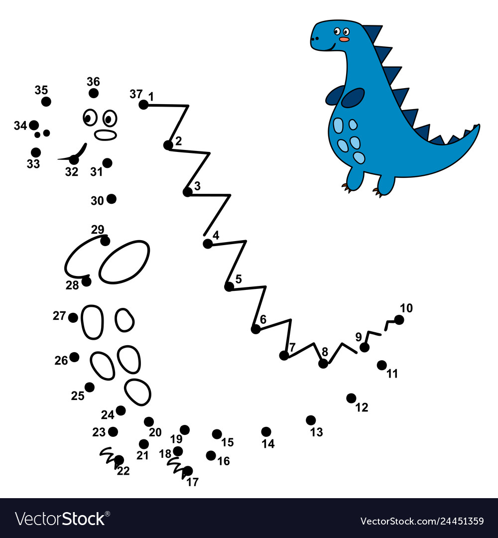 Connect The Dots And Draw A Cute Dinosaur Vector Image