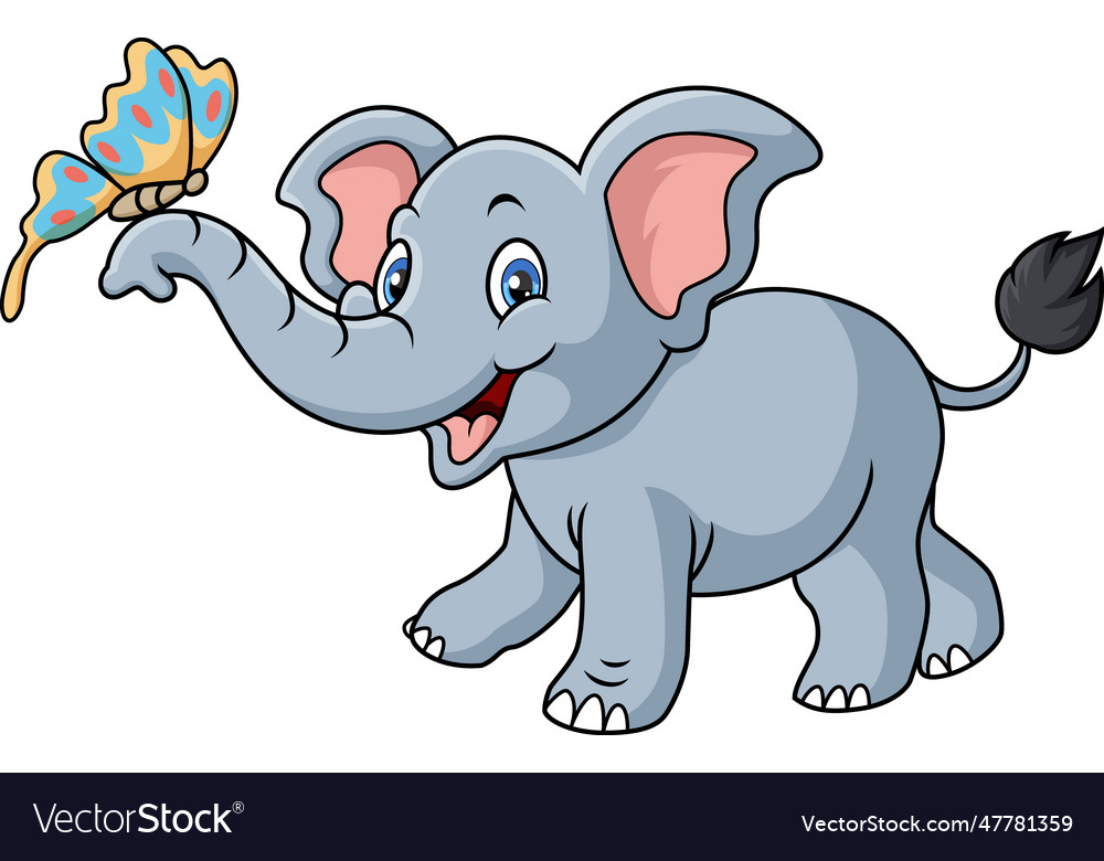 Cute elephant cartoon with butterfly Royalty Free Vector