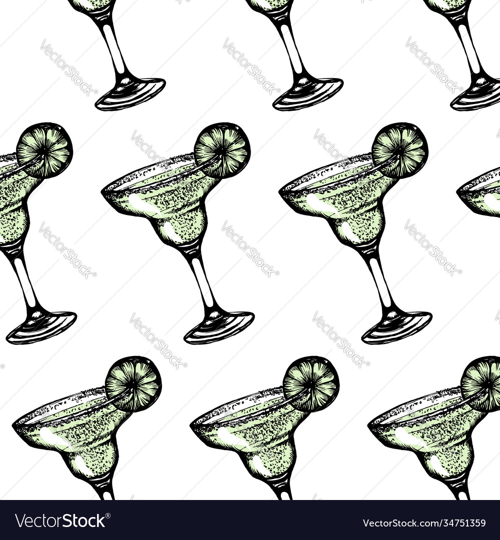 Pattern with margarita glass isolated Royalty Free Vector