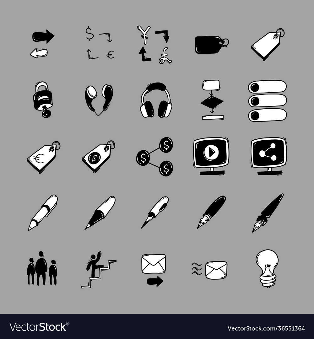 Business doodle icons set drawing sketch hand Vector Image