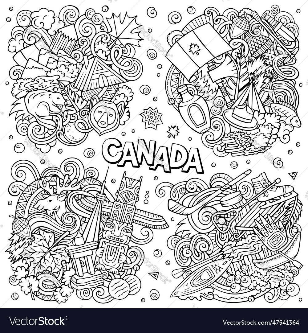 Canada country cartoon doodle designs set Vector Image