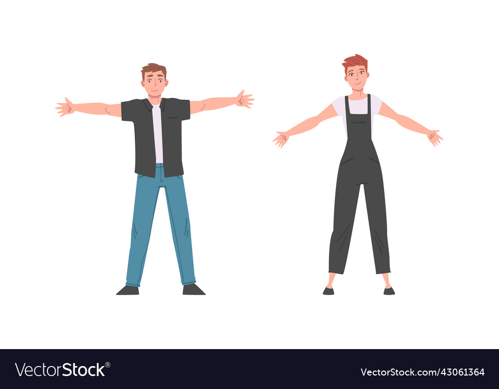 Cheerful young man standing with wide open arms Vector Image