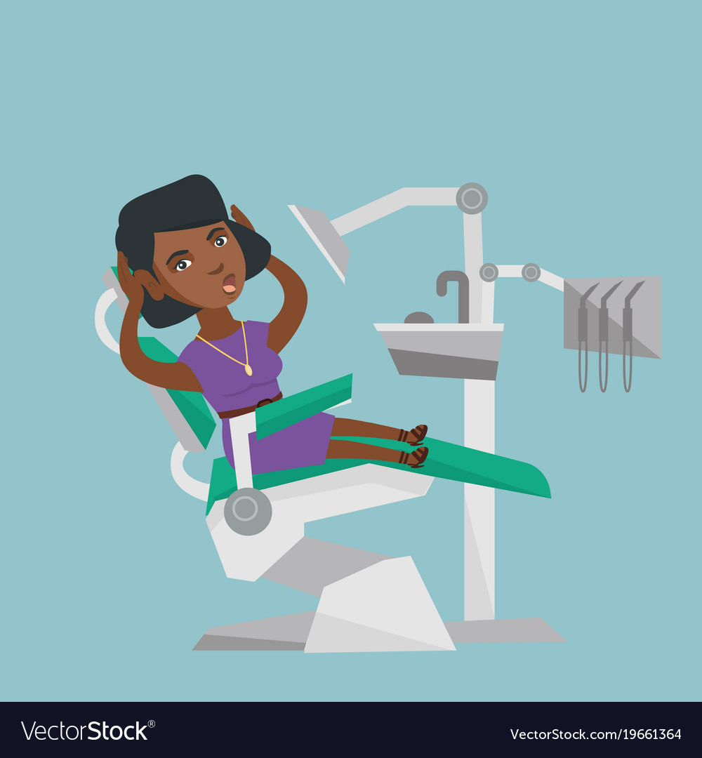 Frightened woman sitting in a dental chair Vector Image