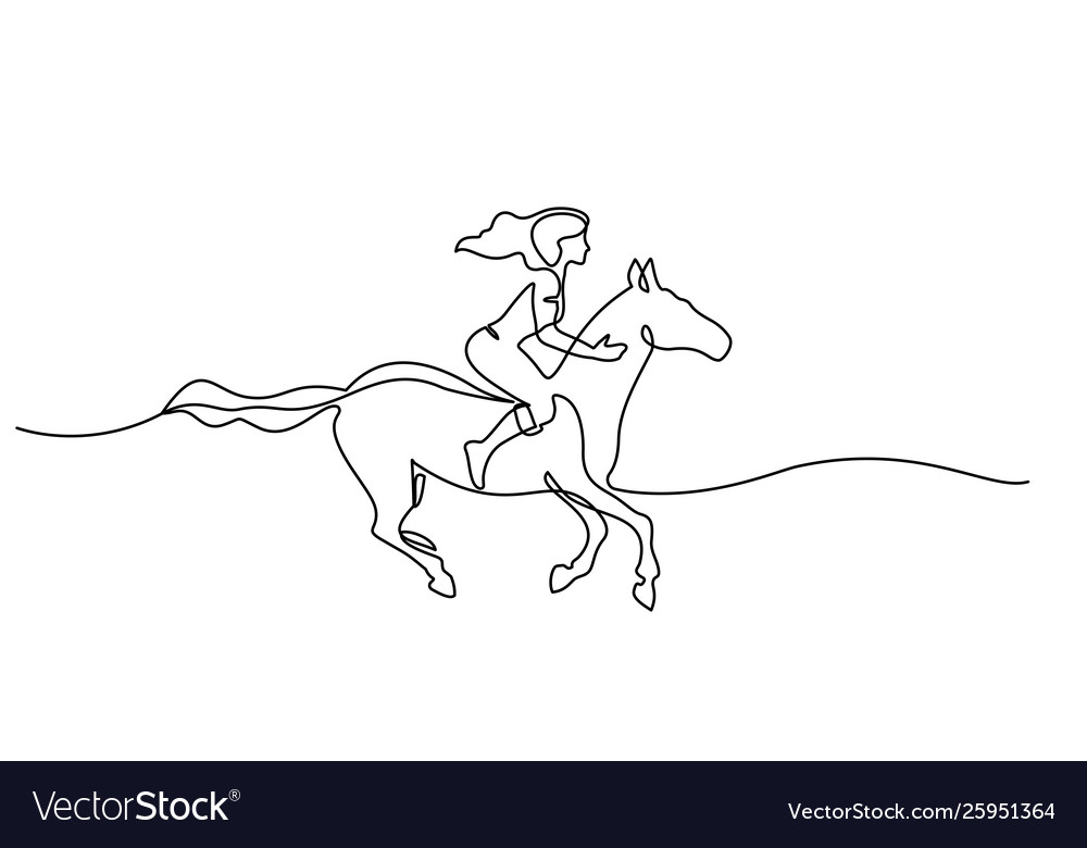 One line drawing woman riding a horse Royalty Free Vector