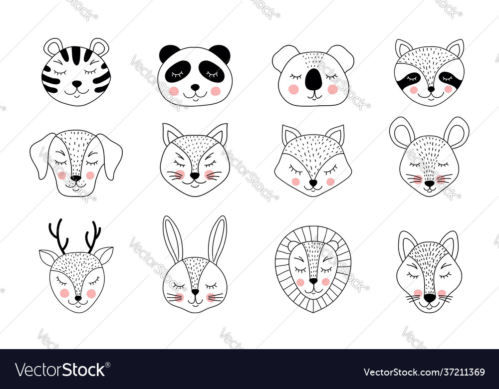 Collection hand drawn animals Royalty Free Vector Image