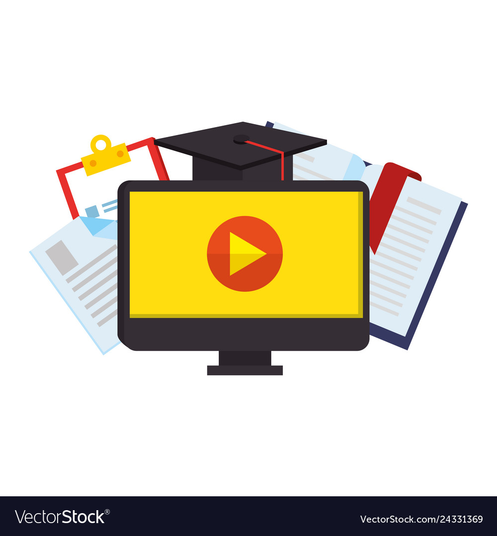 Computer with elearning icons Royalty Free Vector Image