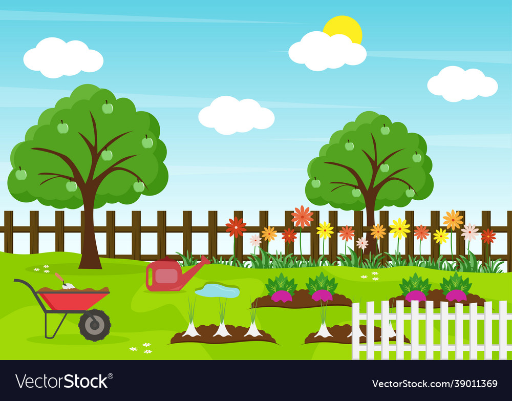 Farm gardener background with a landscape Vector Image