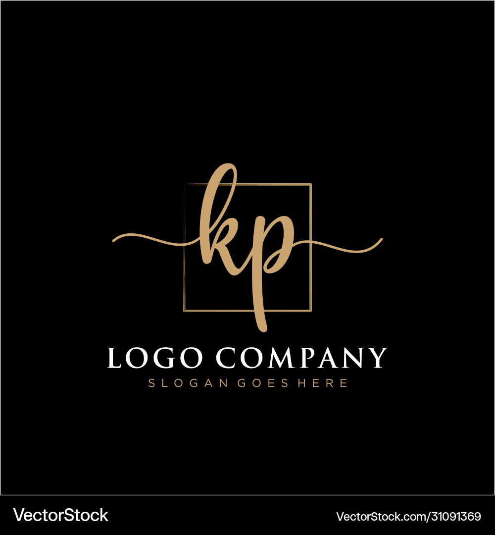 Kp initial handwriting logo with rectangle Vector Image