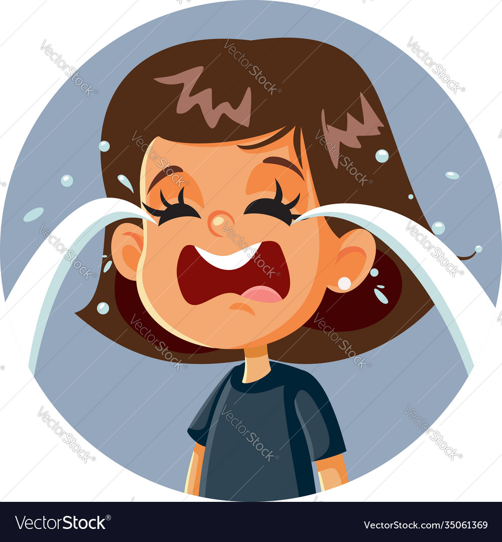 Little Sad Girl Crying Cartoon Character Vector Image 6166