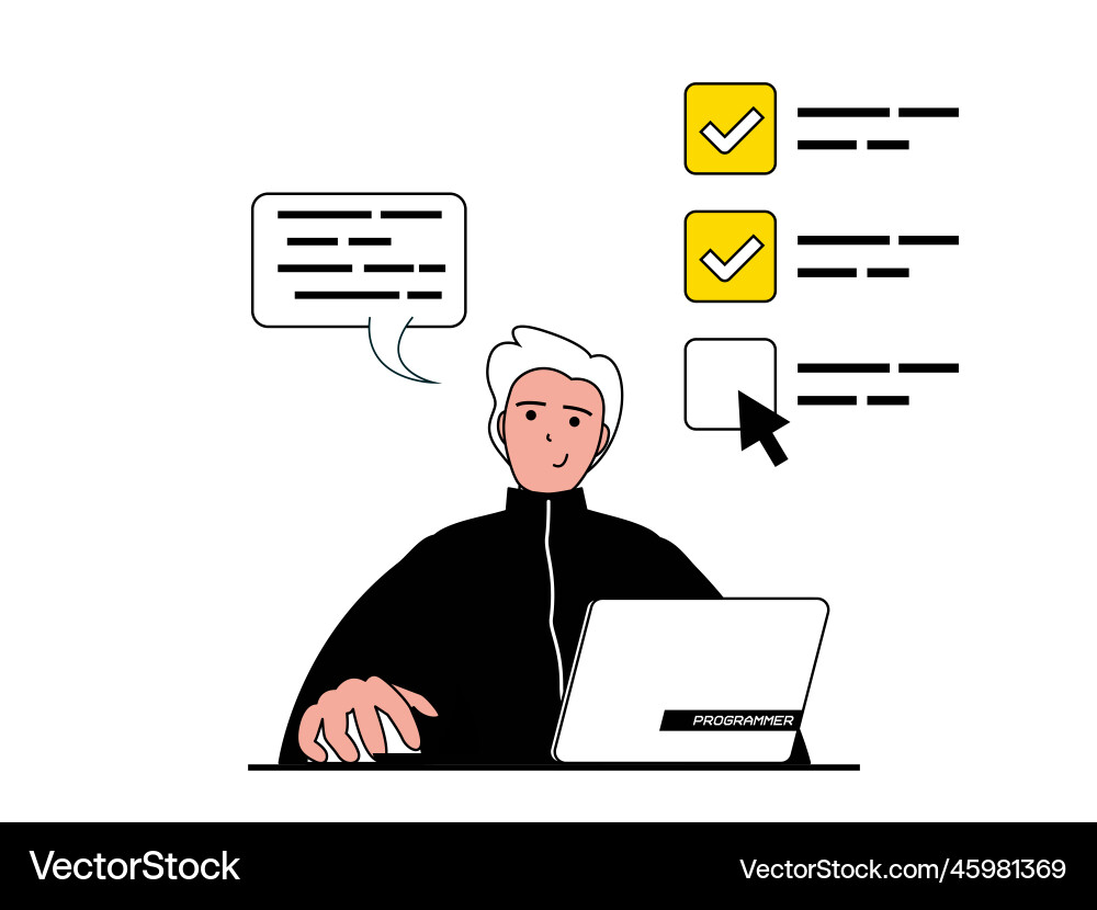 Productivity workplace concept with character Vector Image