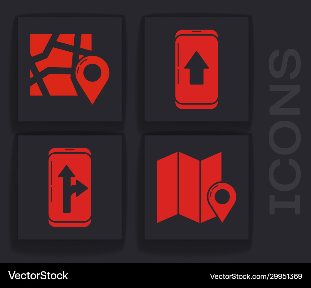 Set folded map with location marker folded map Vector Image