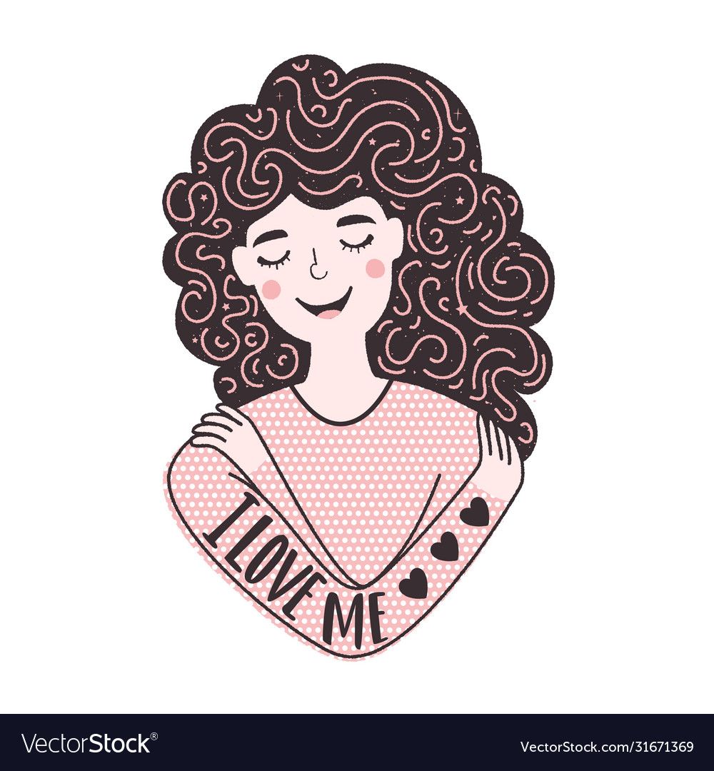 With girl hugging yourself and lettering quote Vector Image With girl hugging yourself and lettering quote Vector Image