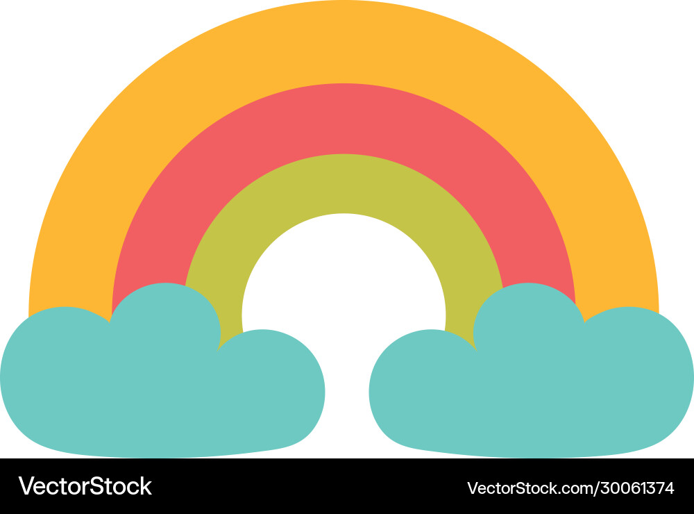 Rainbow with clouds on white background Royalty Free Vector