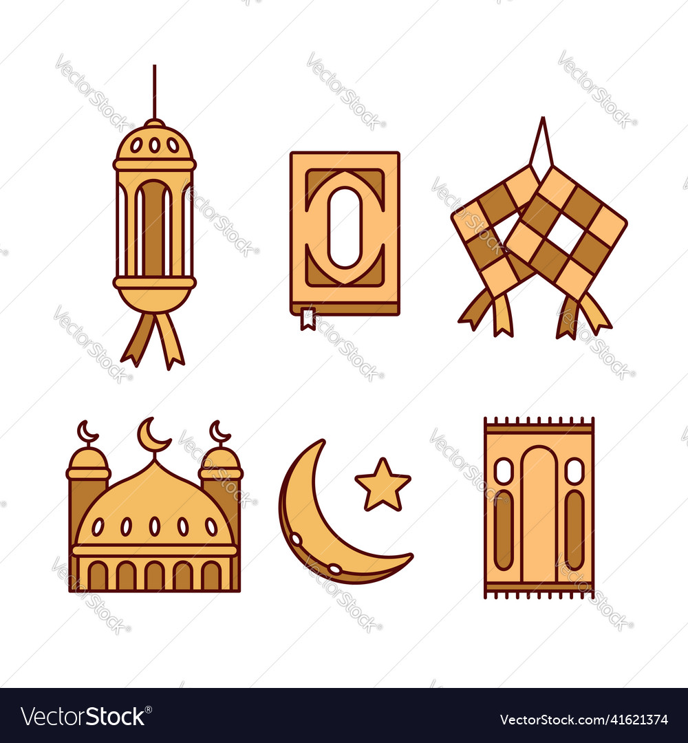 Ramadhan icon set in gold yellow color style Vector Image