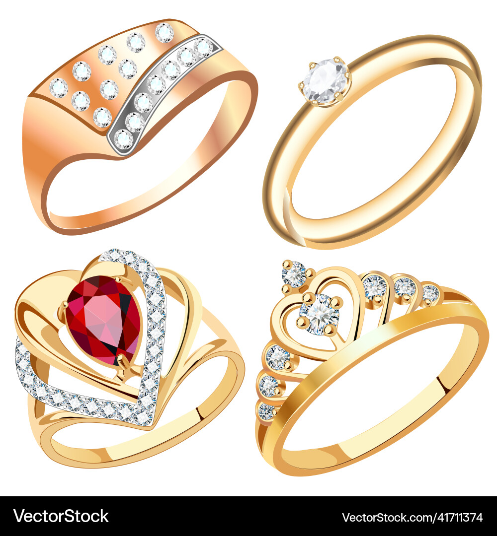 Ring set with precious stones isolated Royalty Free Vector