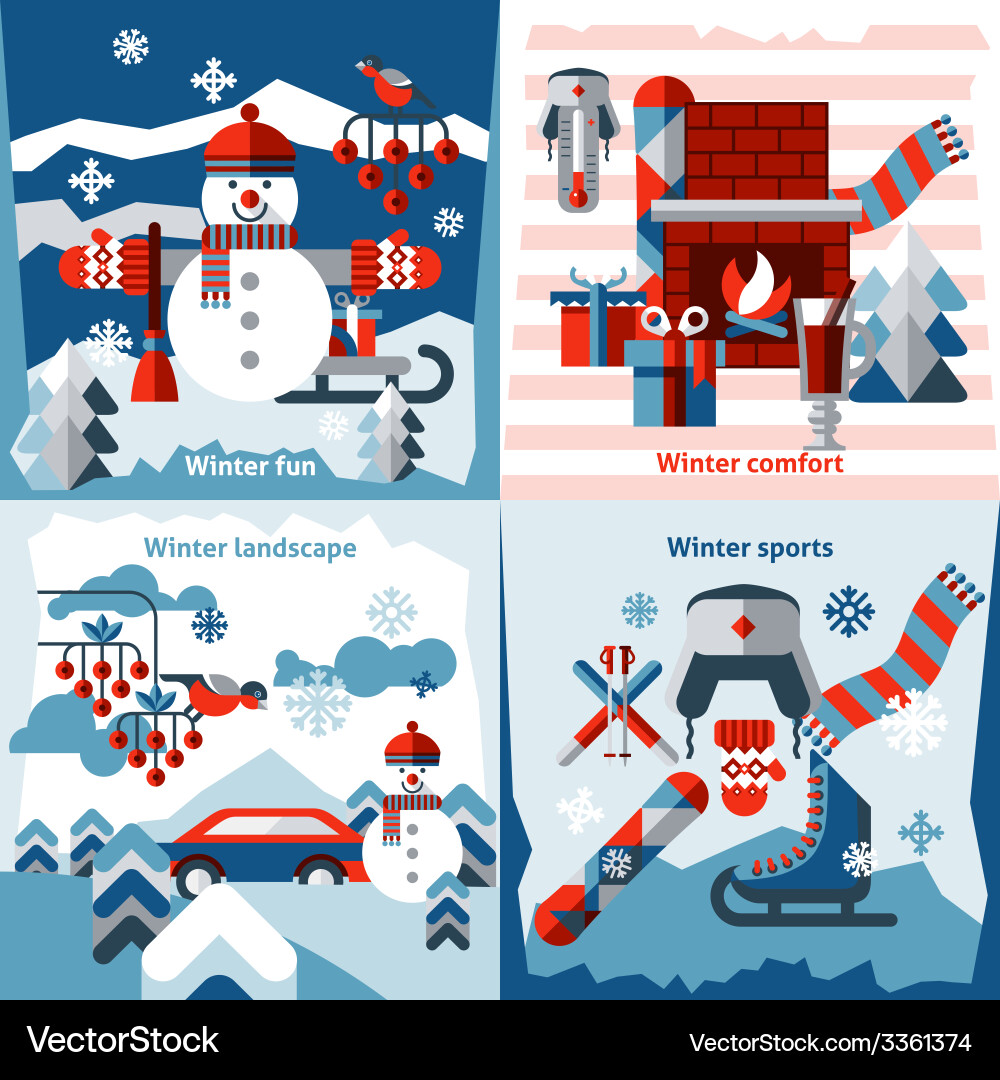 Winter flat icons set Royalty Free Vector Image