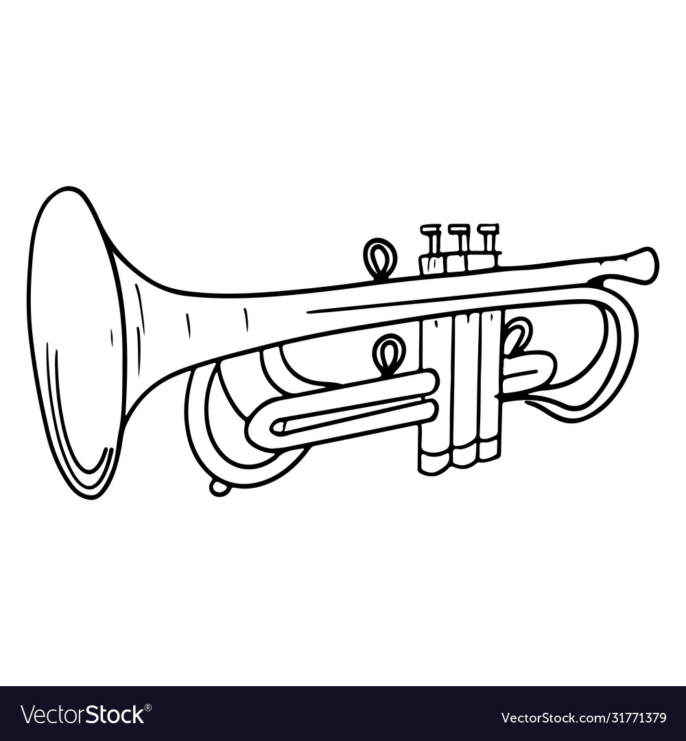 Hand drawn trumpet doodle isolated on white Vector Image