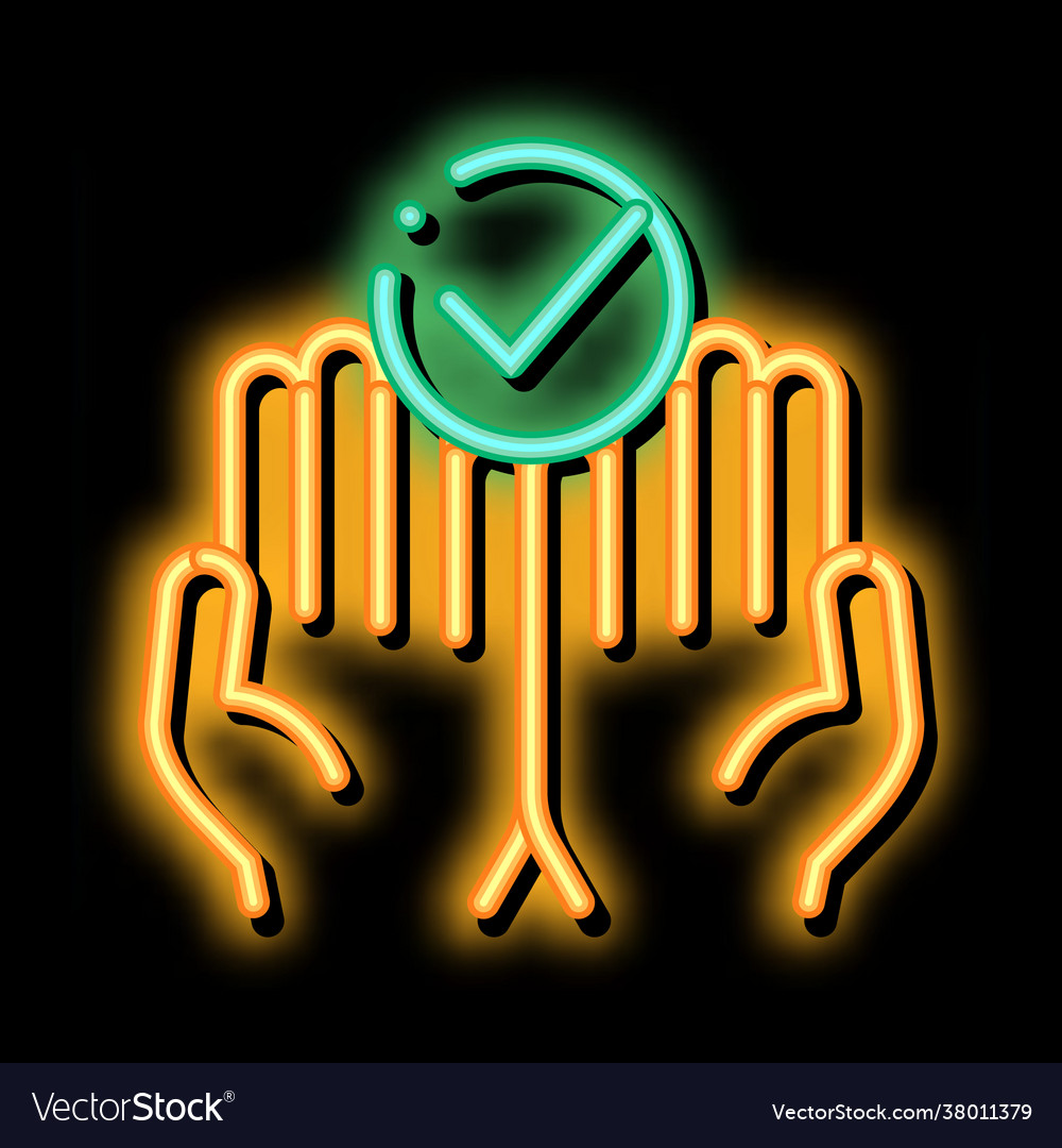 Hands fingers palms up approved mark neon glow Vector Image