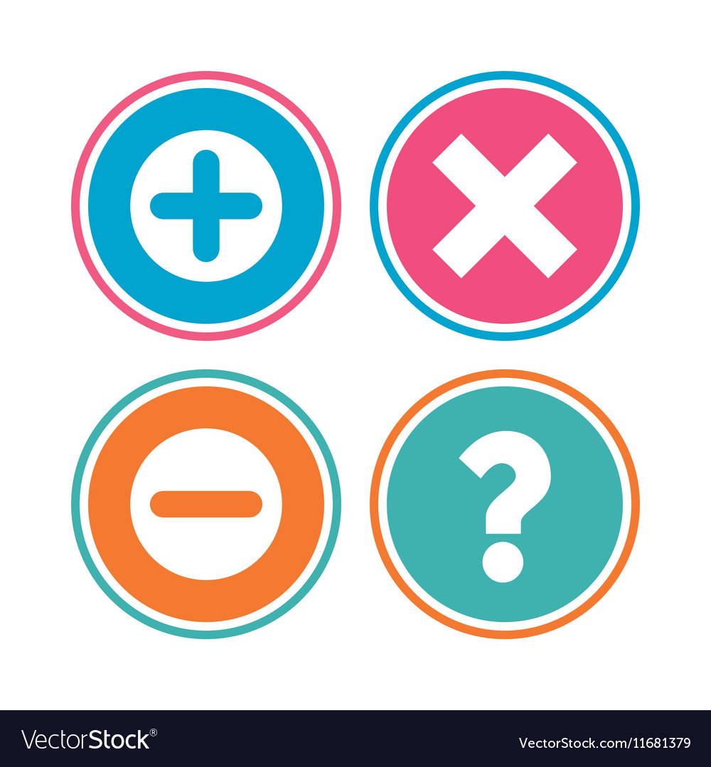 Plus and minus icons question faq symbol Vector Image