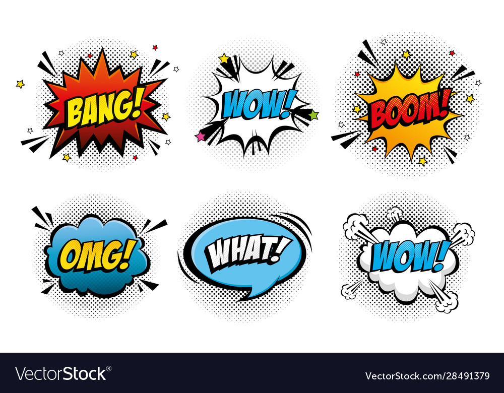 Set expressions and explosions pop art style Vector Image