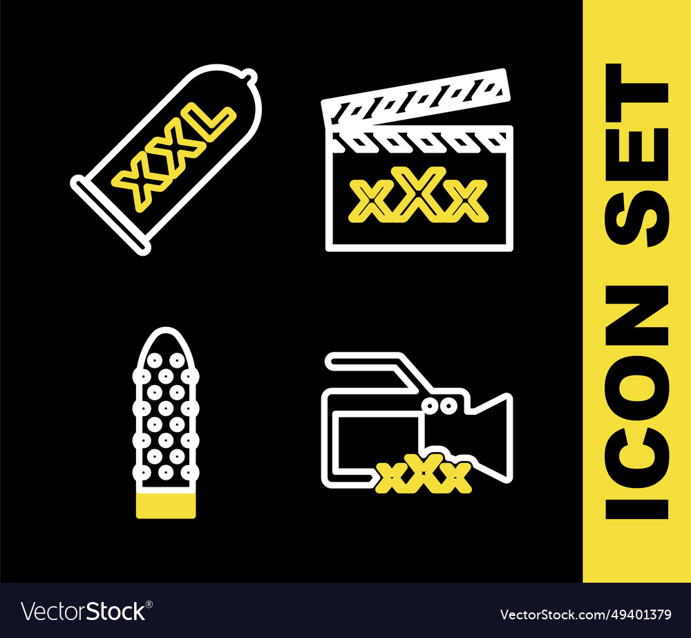 Set line movie clapper with sex video camera Vector Image