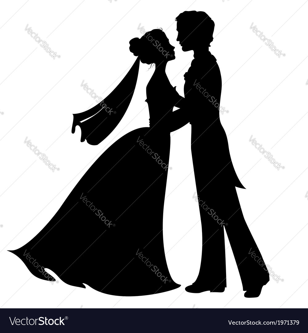 Silhouettes bride and groom Royalty Free Vector Image