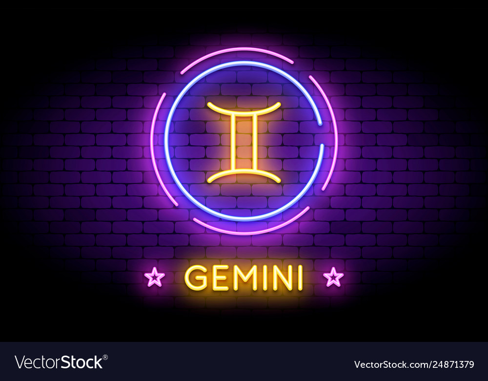 The gemini zodiac symbol in neon style on a wall Vector Image